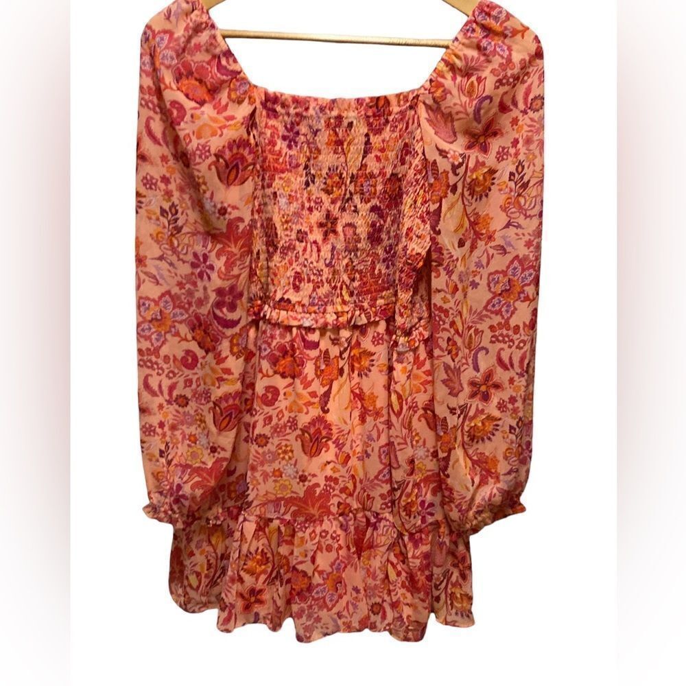 1. State Orange Floral Long Sleeve Dress Smocked Waist Medium NWT - Picture 11 of 12